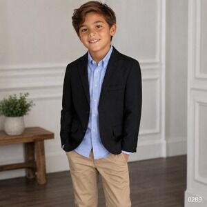 Chaps Boys Black Blazer and Light Blue Stretch Button Down Shirt Set Size 10 289